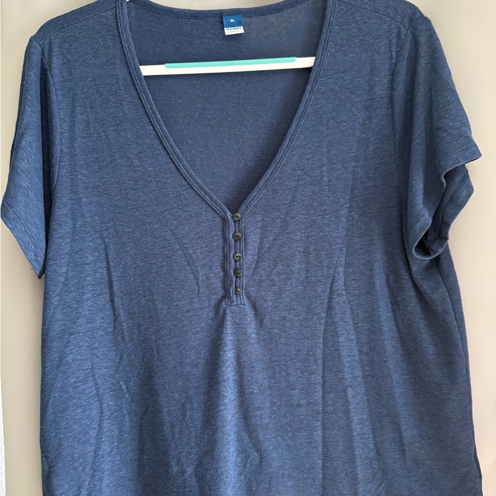 Old Navy Deep Blue Short Sleeve V-Neck Tee